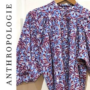 ⭐️ RARE Maeve Anthropologie Peasant Top Boho Print Balloon Sleeves Cotton XXS
